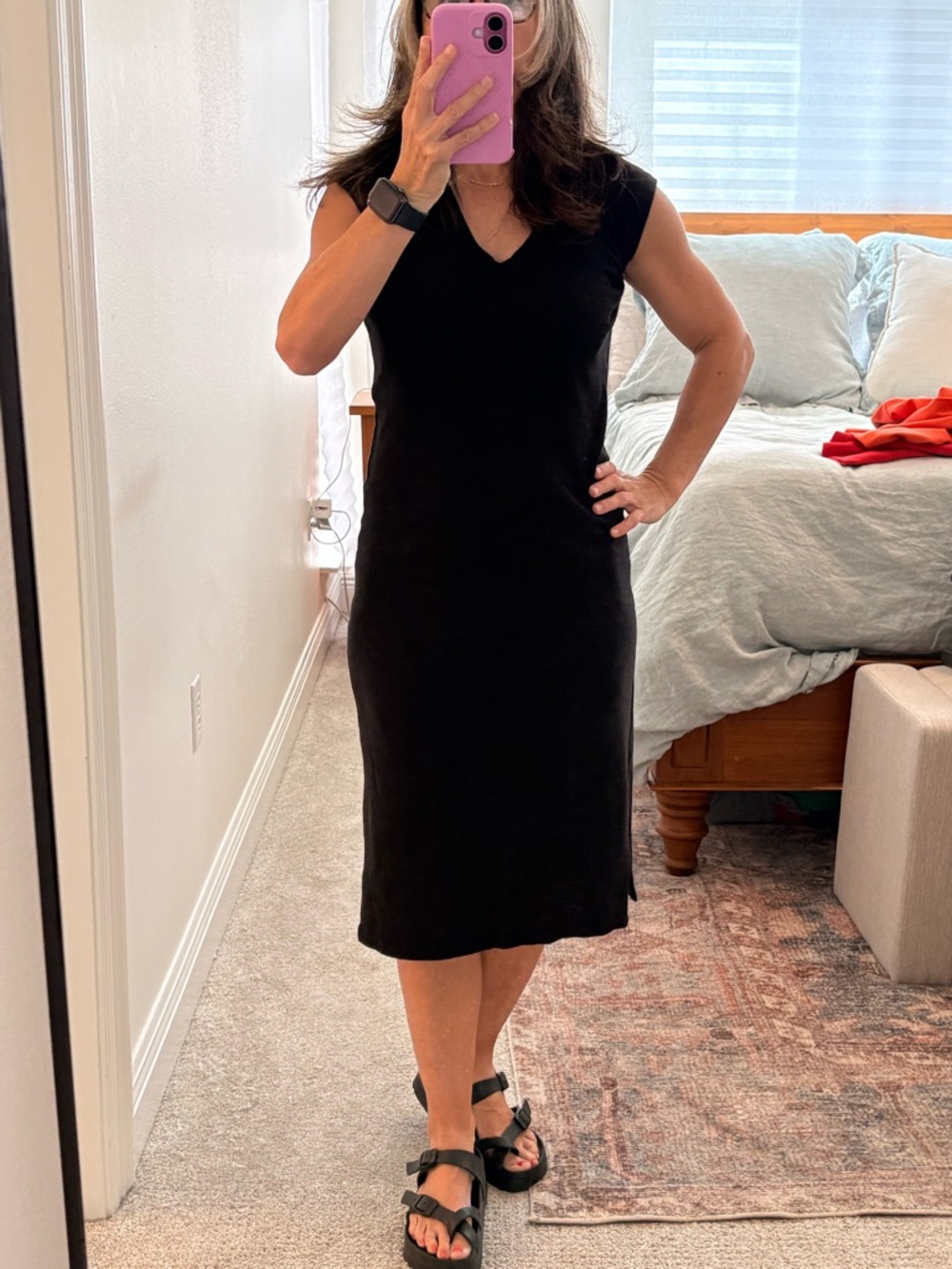 Madewell Black Sleeveless V-Neck Midi Dress